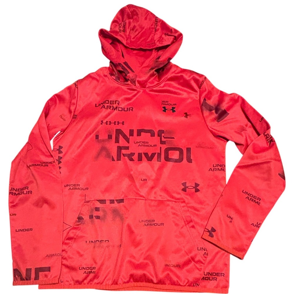 Under Armour Boys Red All Over Logo Print Performance Hoodie 1366751 YLG